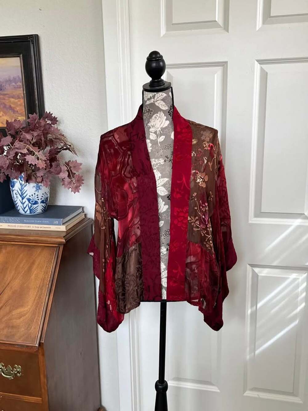 Vintage Chico's Design Silk Blend Patchwork Velvet Kimono Jacket